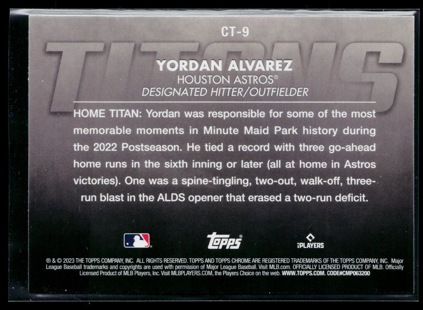 2023 Topps Chrome Yordan Alvarez Titans #CT-9