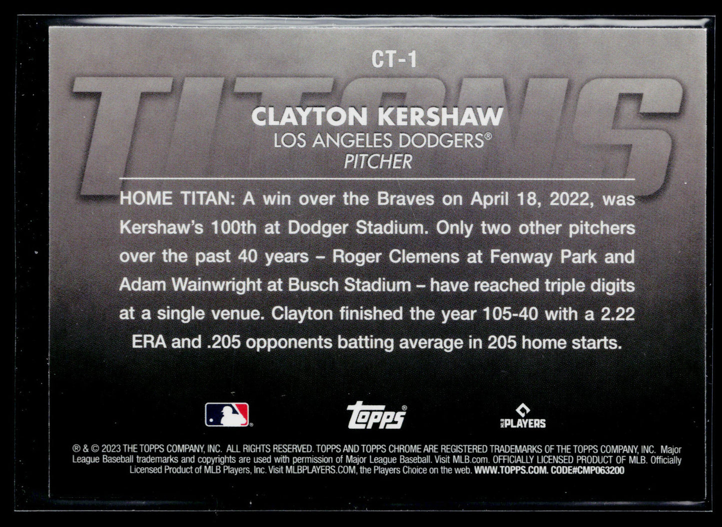 2023 Topps Chrome Clayton Kershaw Titans #CT-1