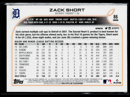 2022 Topps Chrome Sonic Zack Short Rookie Refractor #86