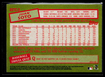 2020 Topps Chrome Juan Soto 1985 Topps Baseball #85TC-3
