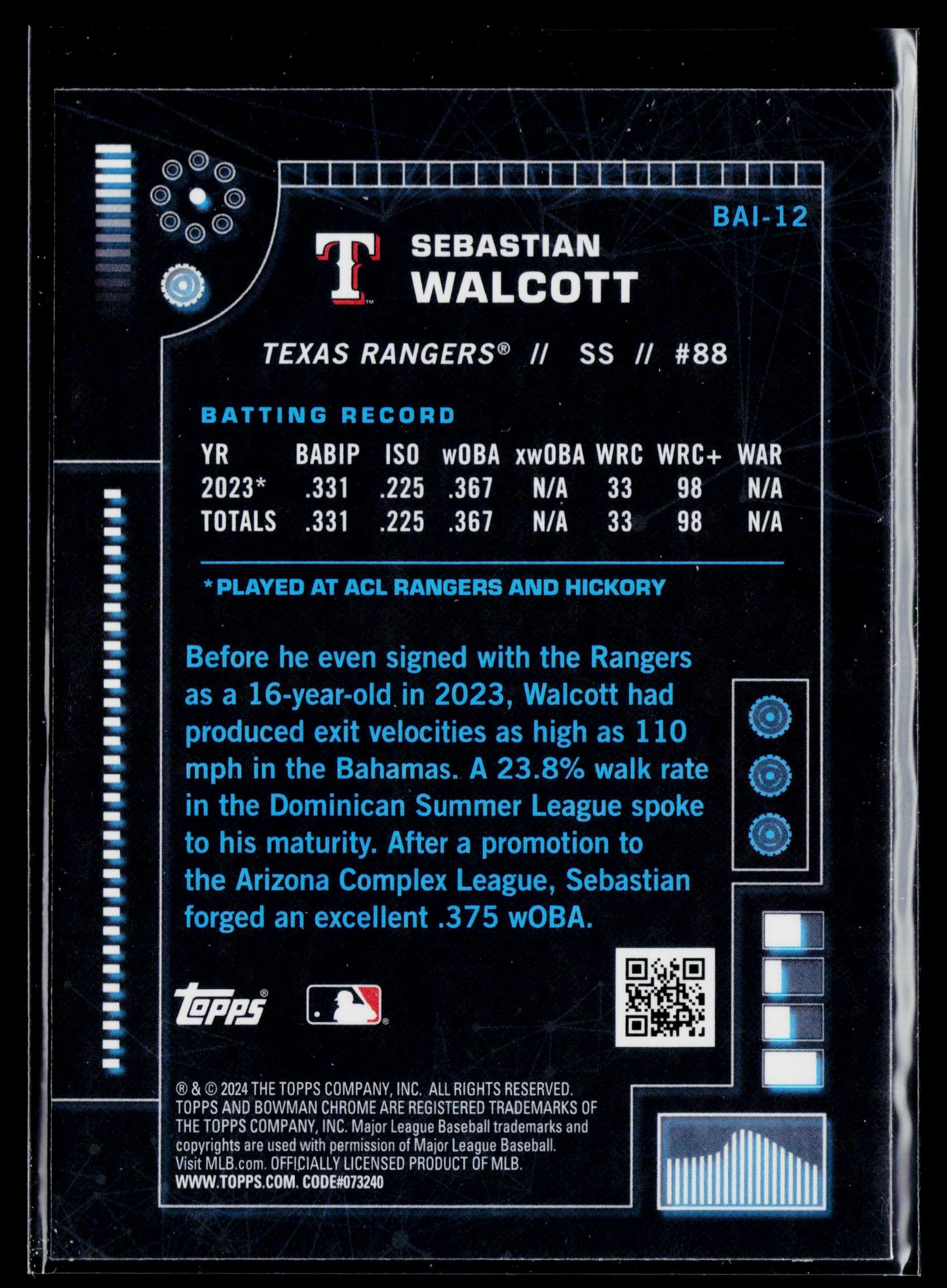 2024 Bowman Sebastian Walcott Bowman A.I. #BAI-12