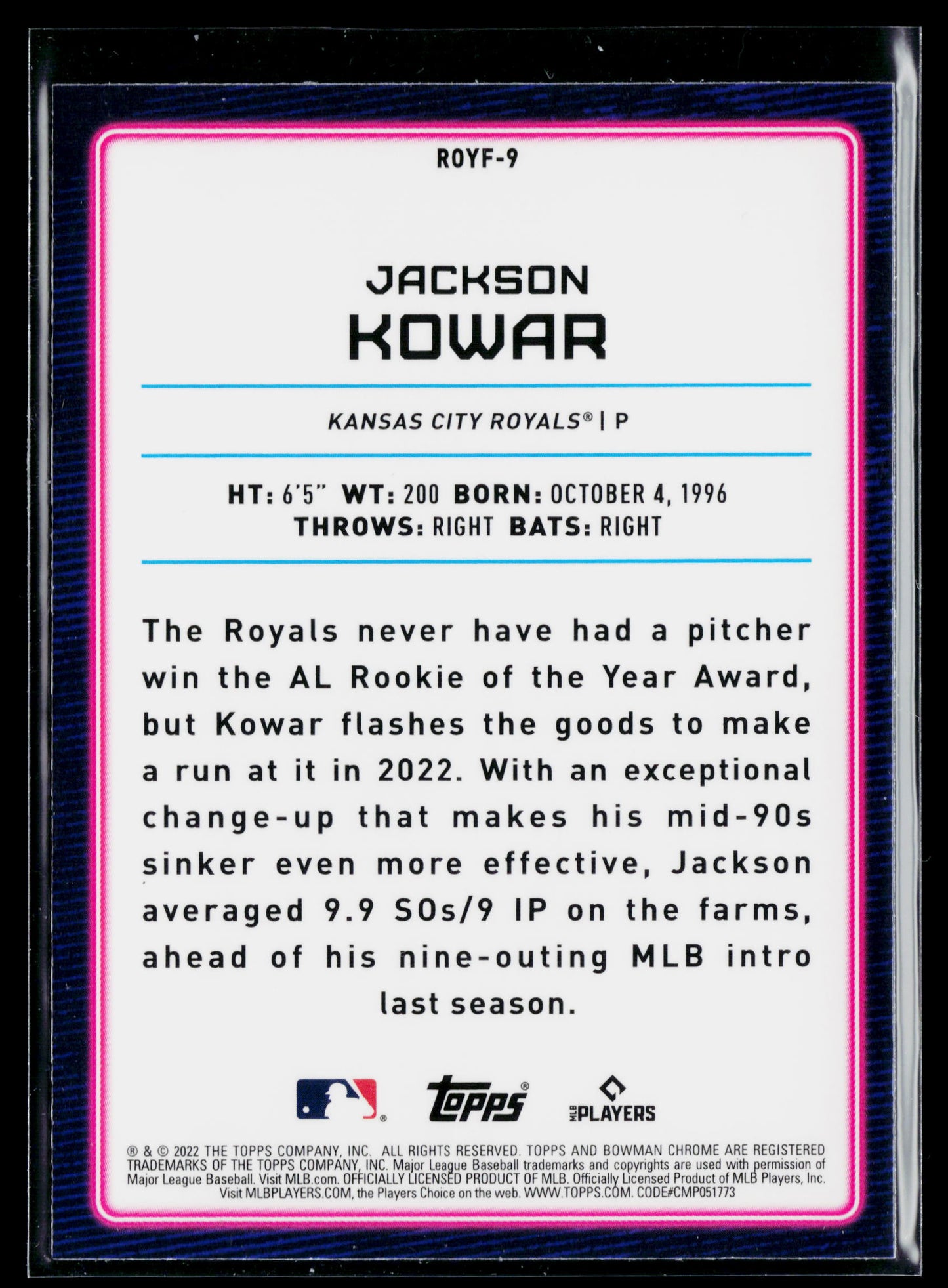 2022 Bowman Jackson Kowar Rookie of the Year Favorites #ROYF-9