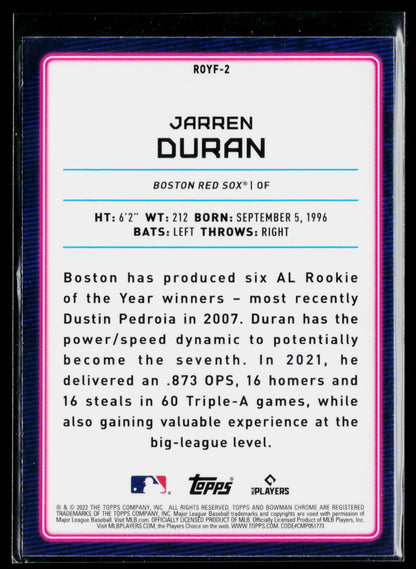 2022 Bowman Jarren Duran Rookie of the Year Favorites #ROYF-2