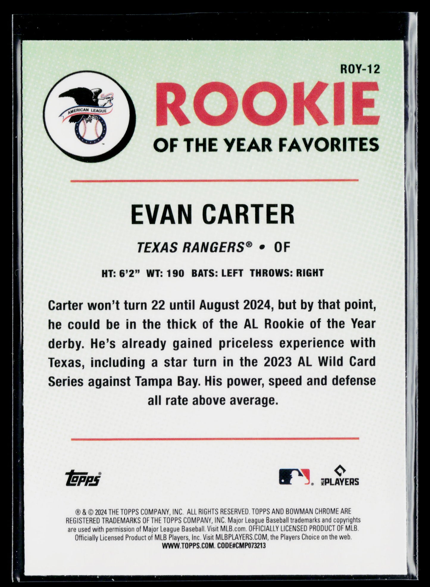 2024 Bowman Chrome Evan Carter Rookie of the Year Favorites #ROY-12