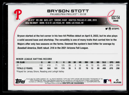 2022 Topps Chrome Update Bryson Stott Purple Refractor #USC154