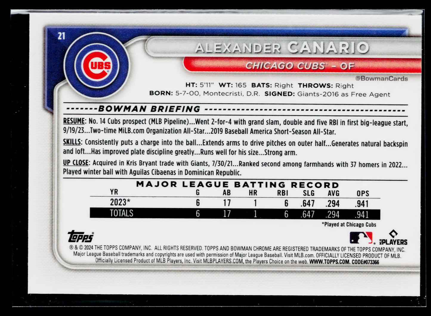 2024 Bowman Alexander Canario Chrome Mojo Refractors #21