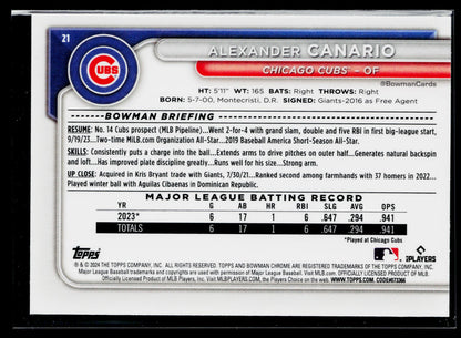2024 Bowman Alexander Canario Chrome Mojo Refractors #21