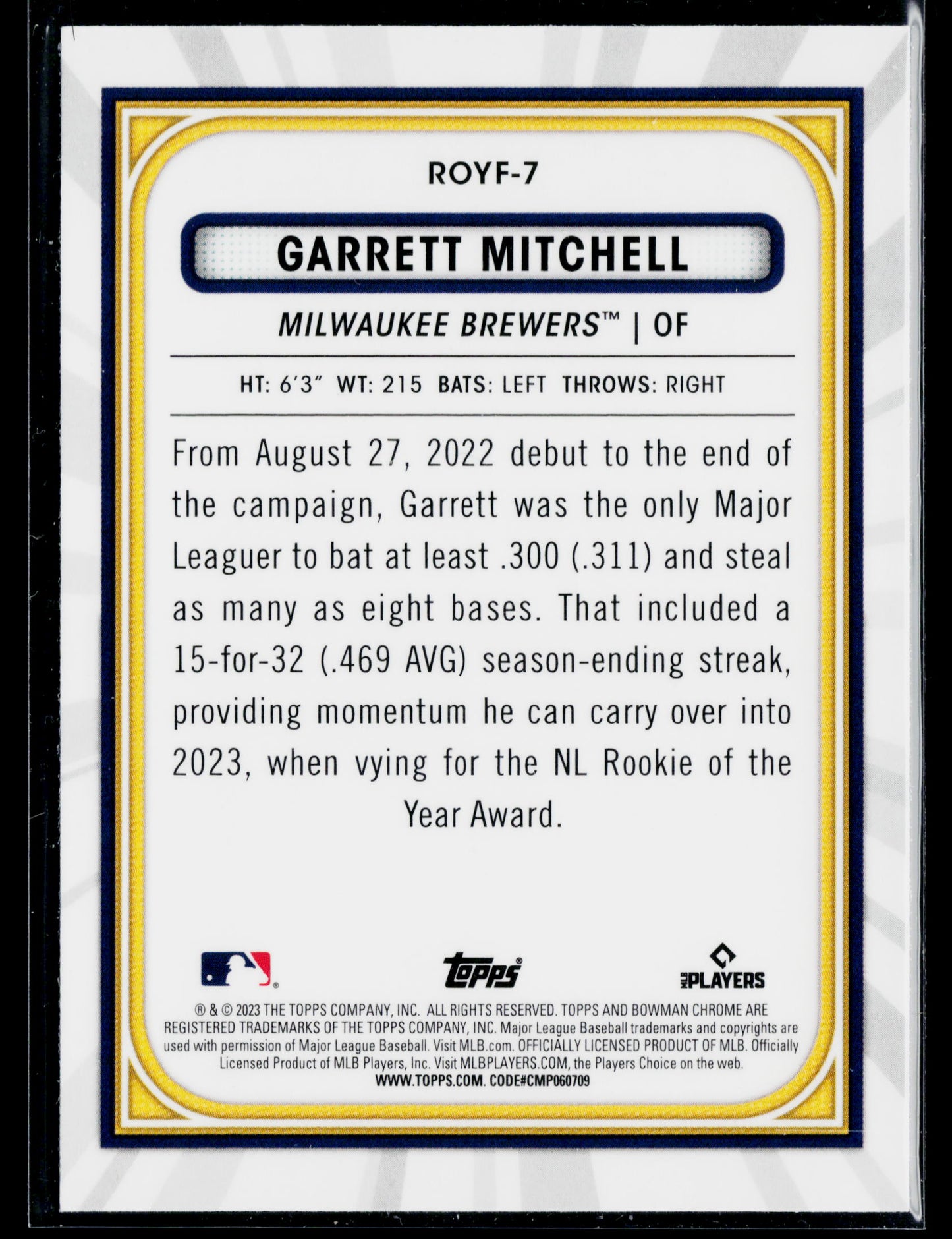 2023 Bowman Garrett Mitchell Rookie of the Year Favorites #ROYF-7