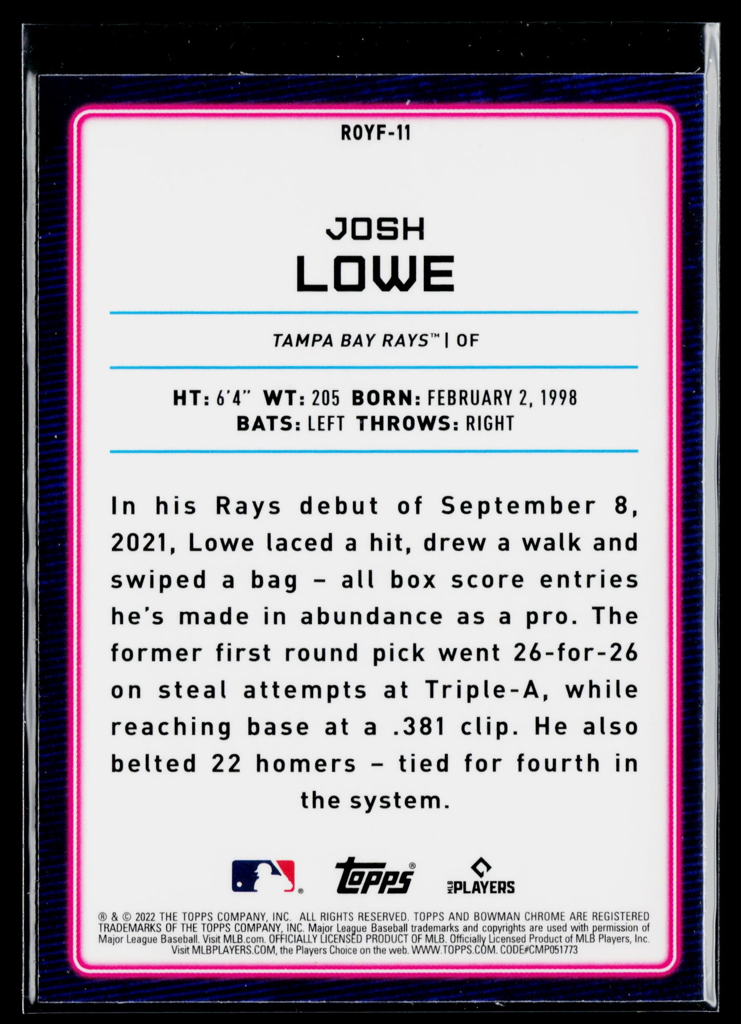 2022 Bowman Josh Lowe Rookie of the Year Favorite #ROYF-11
