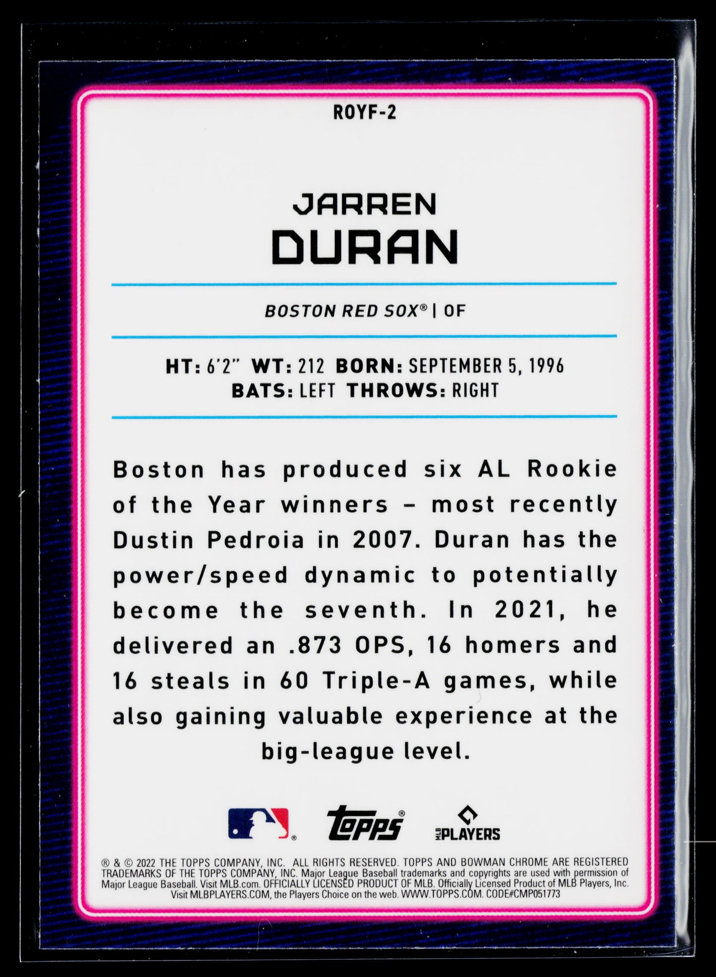 2022 Bowman Jarren Duran Rookie of the Year Favorites #ROYF-2
