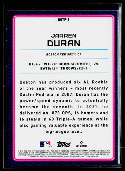 2022 Bowman Jarren Duran Rookie of the Year Favorites #ROYF-2