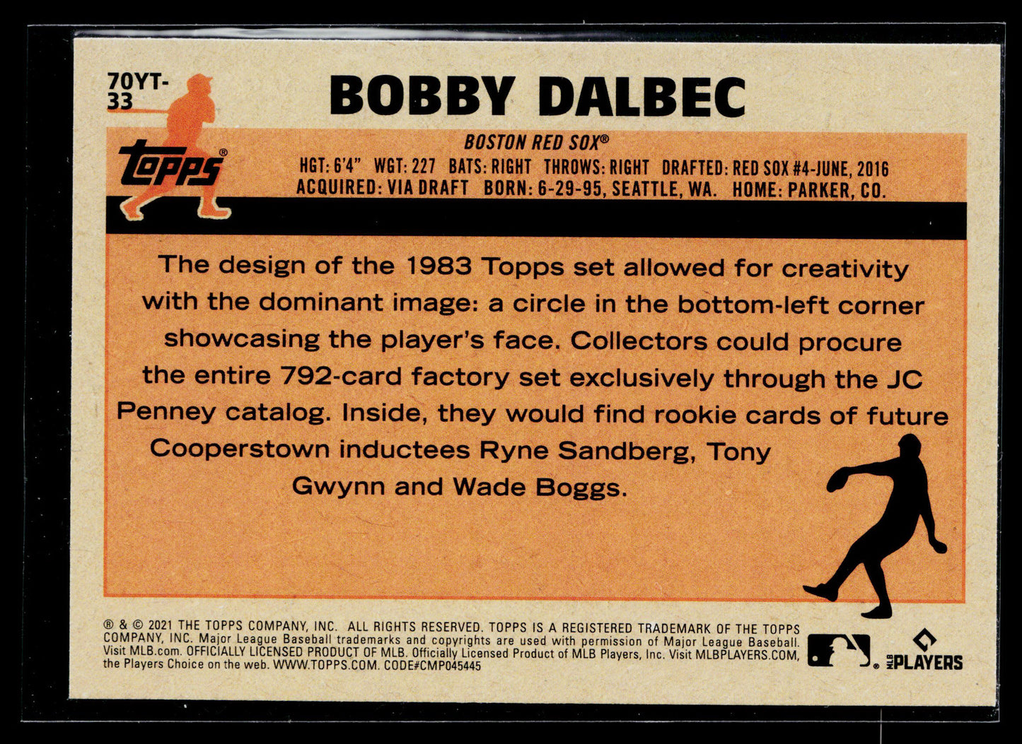 2021 Topps Bobby Dalbec 70 Years of Topps Baseball (Series 2) #70YT-33
