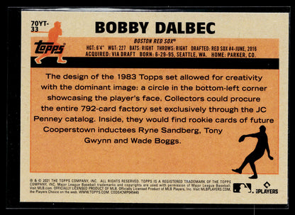 2021 Topps Bobby Dalbec 70 Years of Topps Baseball (Series 2) #70YT-33