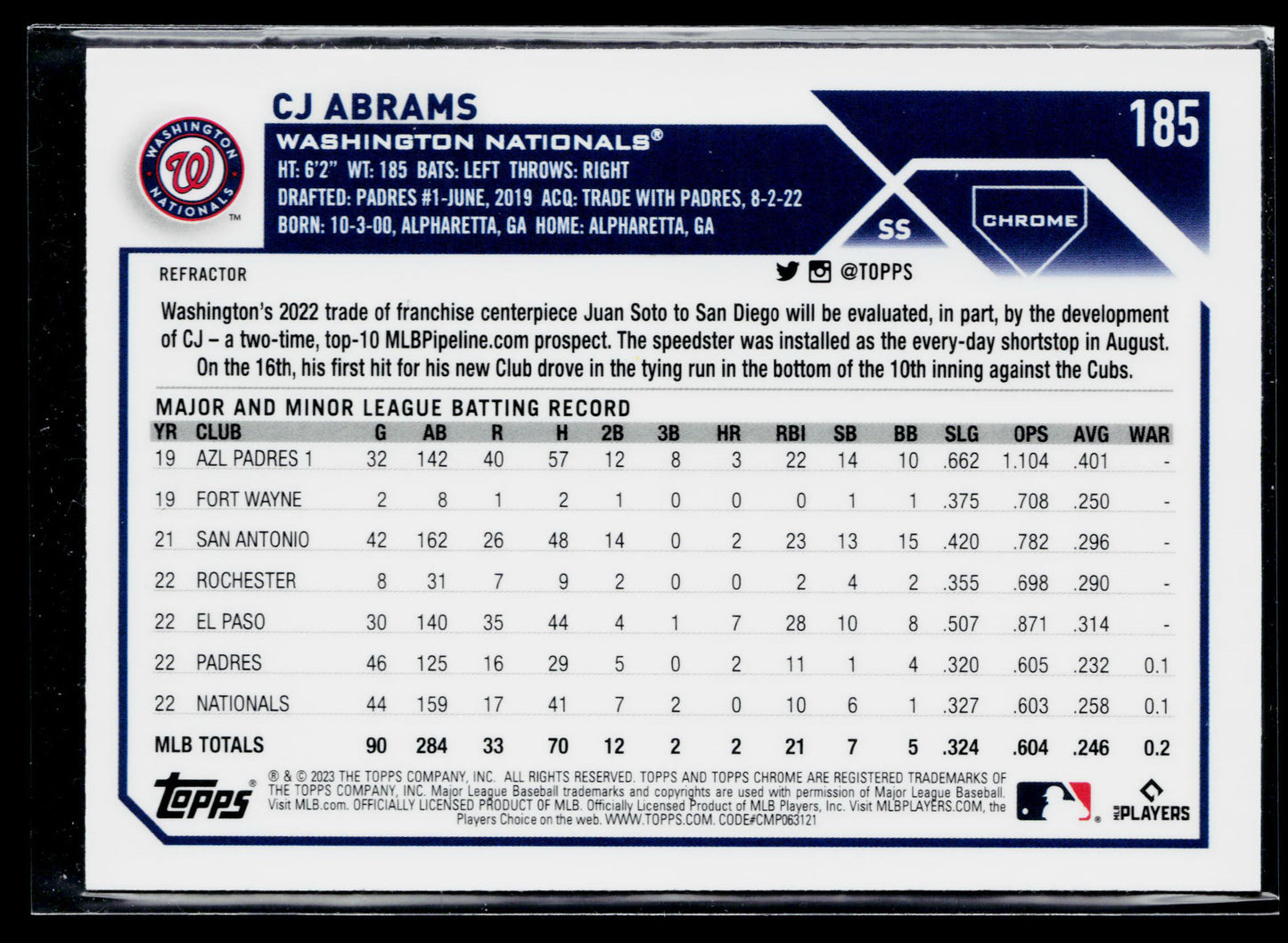 2023 Topps Chrome CJ Abrams Refractors #185