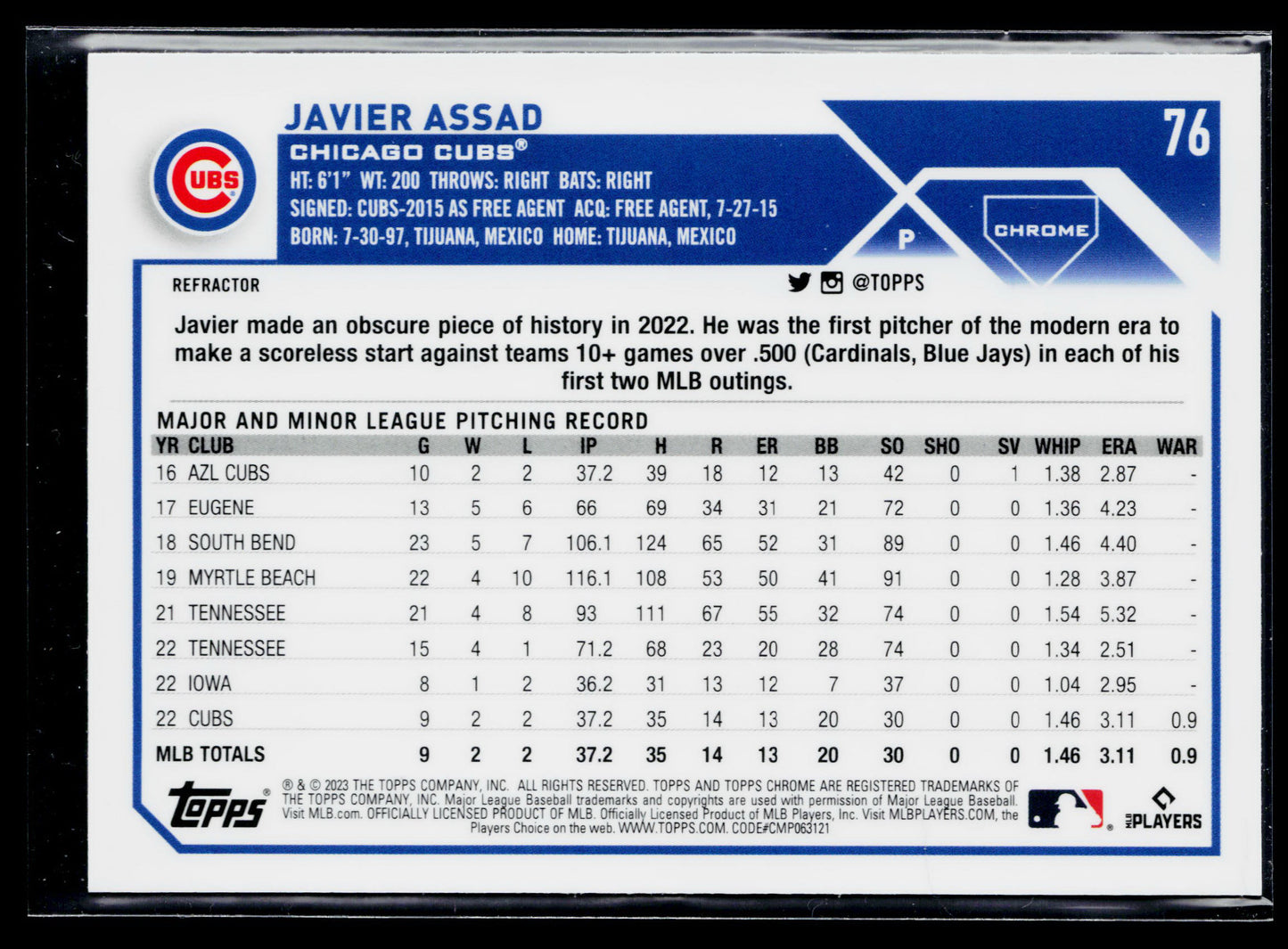 2023 Topps Chrome Javier Assad Refractors #76