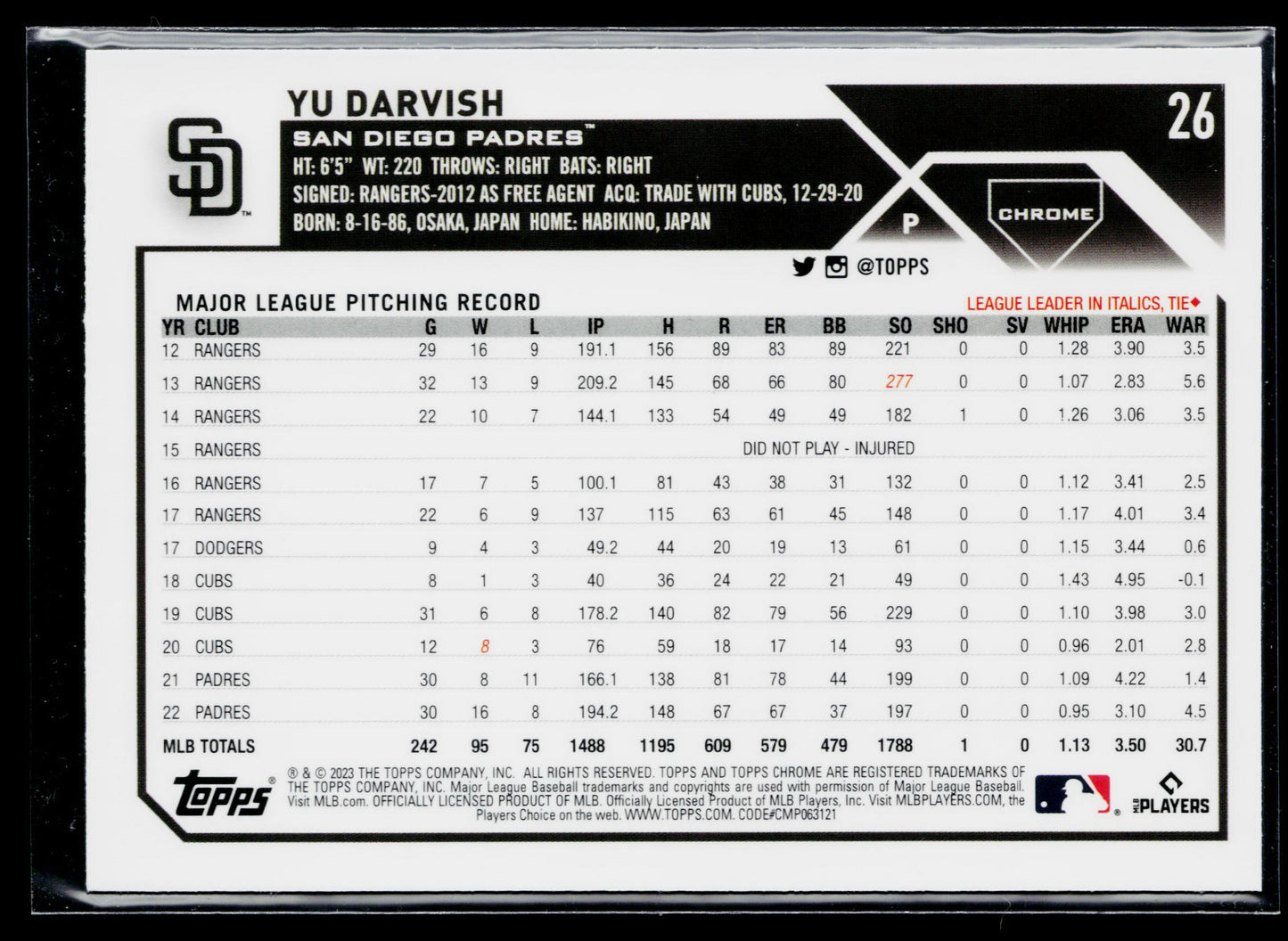 2023 Topps Chrome Yu Darvish Sepia #26