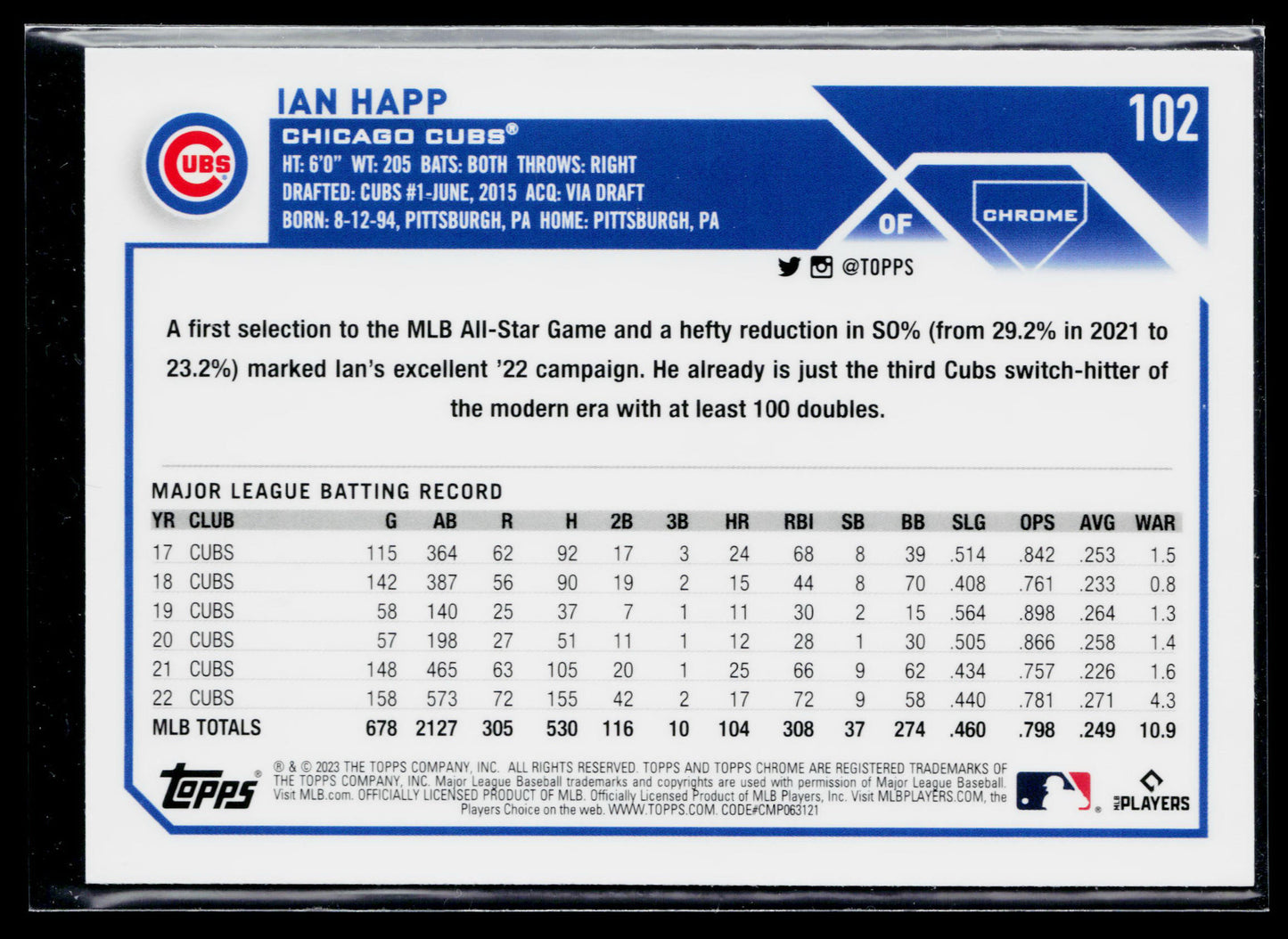 2023 Topps Chrome Ian Happ Sepia #102