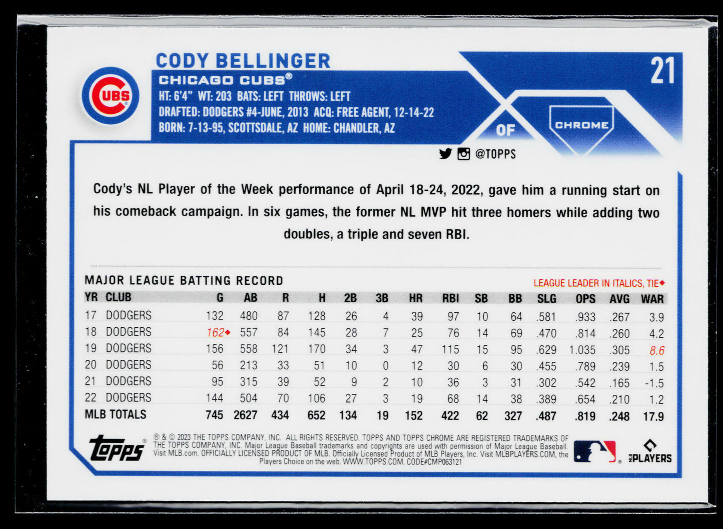 2023 Topps Chrome Cody Bellinger X-Fractors #21