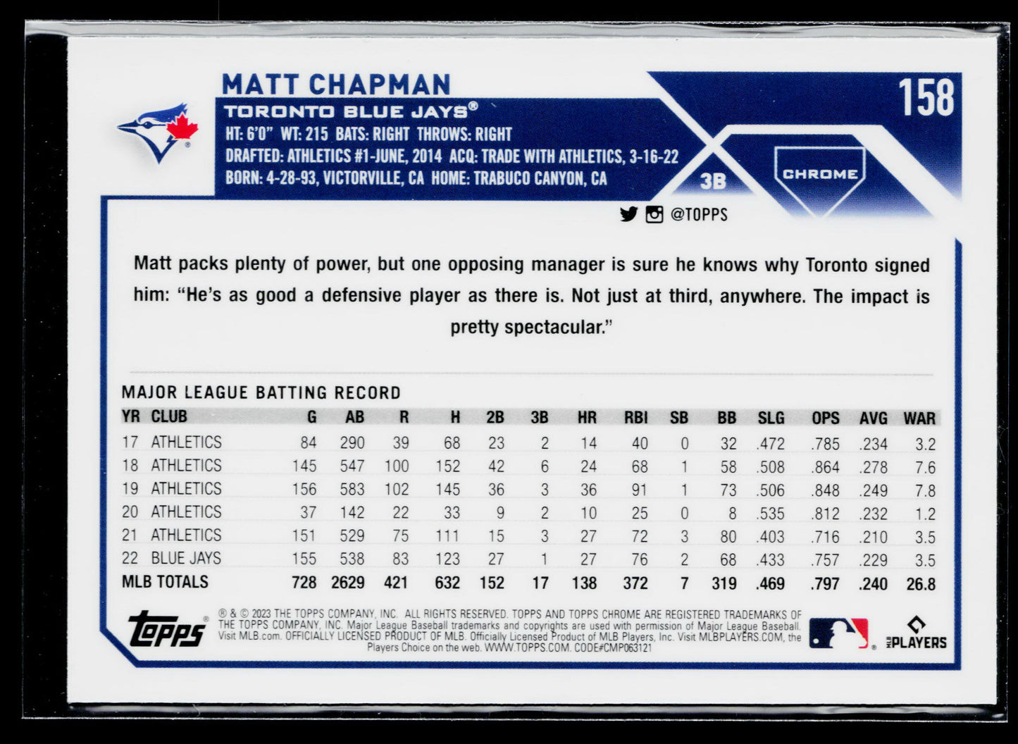 2023 Topps Chrome Matt Chapman X-Fractors #158
