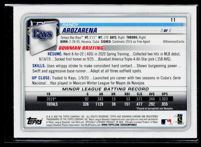 2020 Bowman Chrome Randy Arozarena Rookie #11