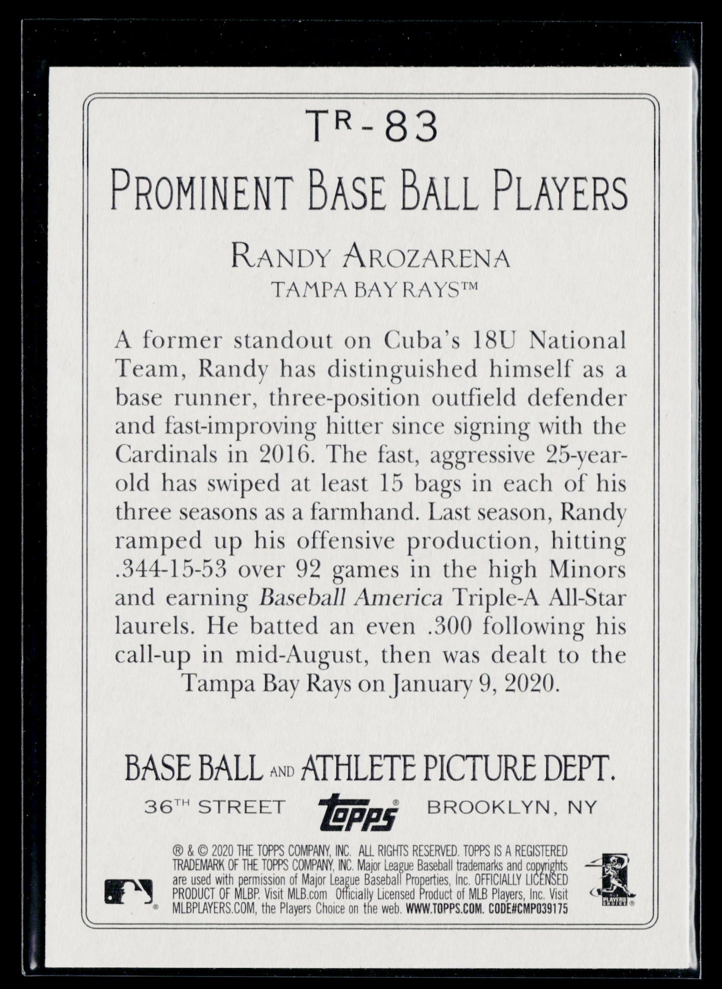 2020 Topps Randy Arozarena Turkey Red 2020 (Series 2) #TR-83