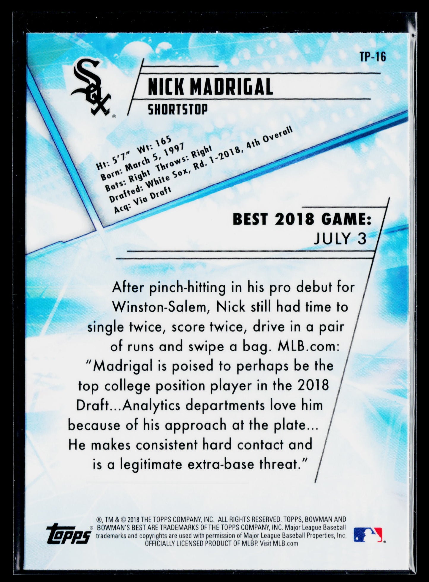 2018 Bowman's Best Nick Madrigal #TP-16