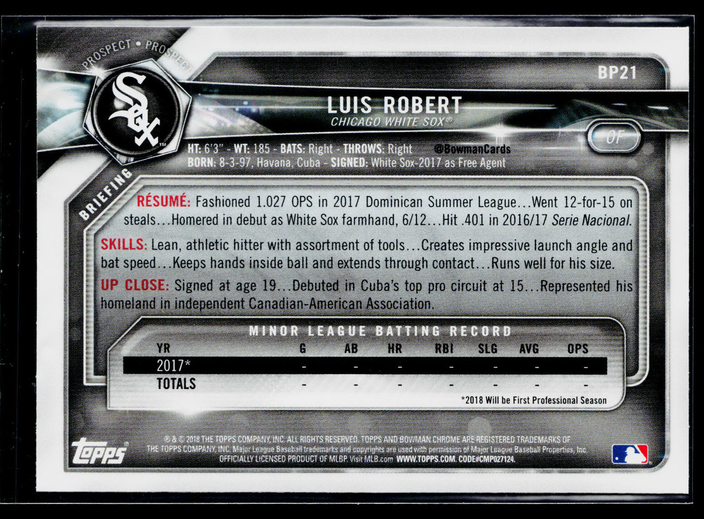 2018 Bowman Luis Robert Prospects #BP21