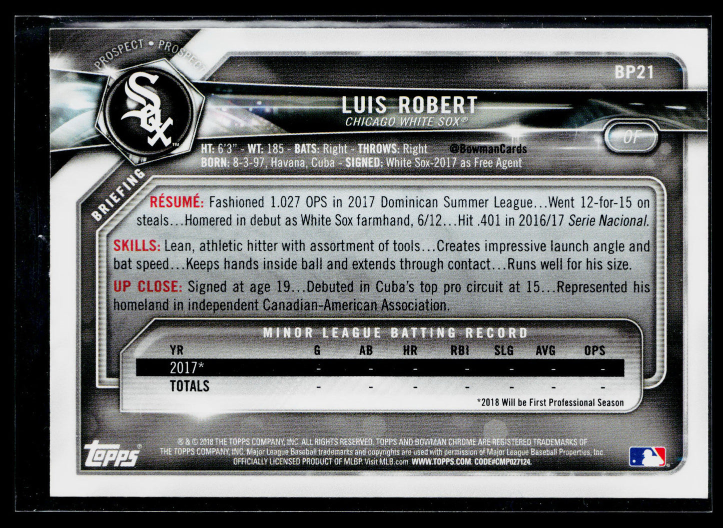 2018 Bowman Luis Robert Prospects #BP21