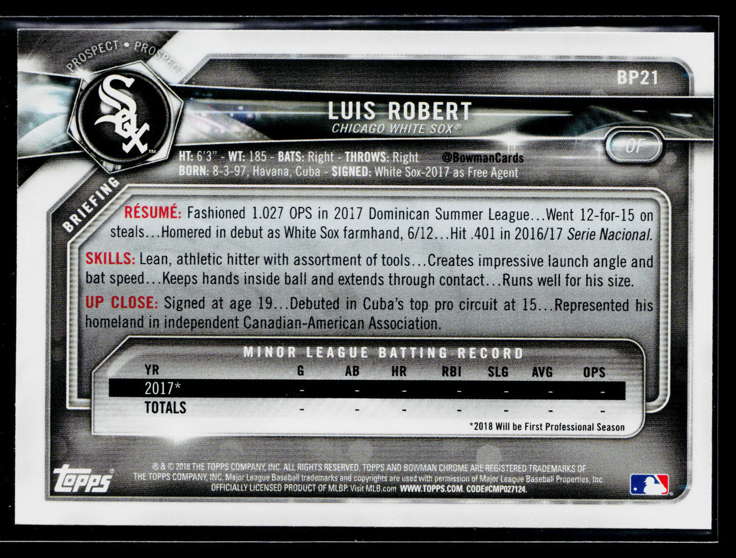 2018 Bowman Luis Robert Prospects #BP21
