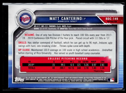 2019 Bowman Draft Matt Canterino Chrome #BDC-149