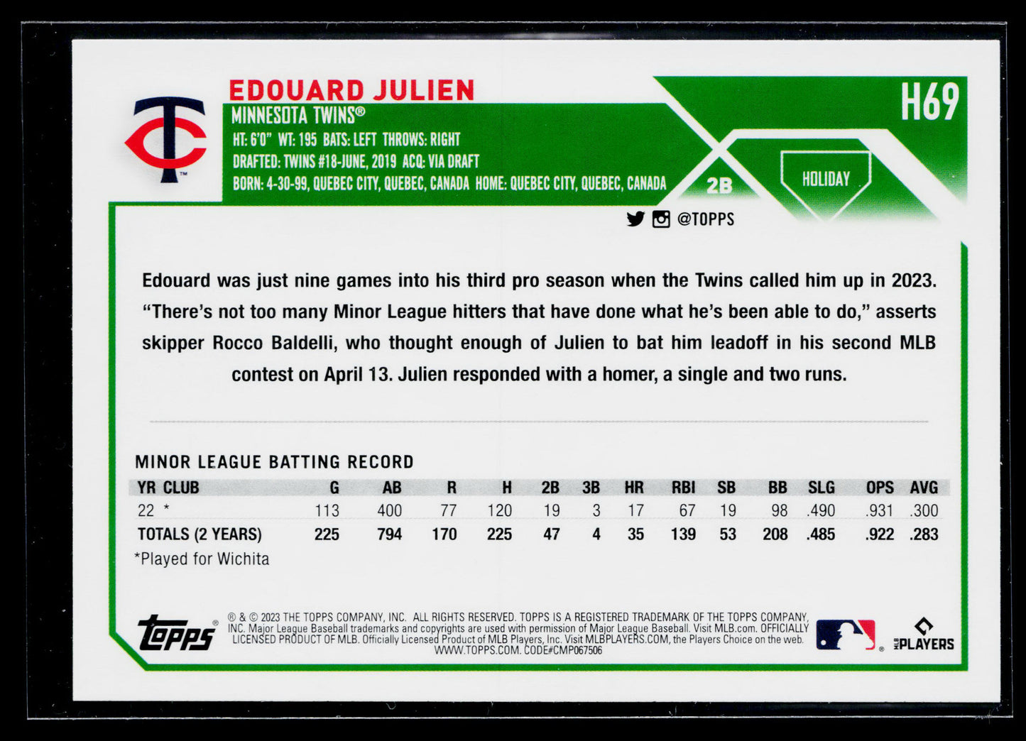 2023 Topps Holiday Edouard Julien Rookie #H69