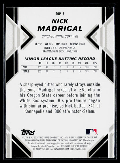 2019 Bowman Platinum Nick Madrigal Top Prospects #TOP-5