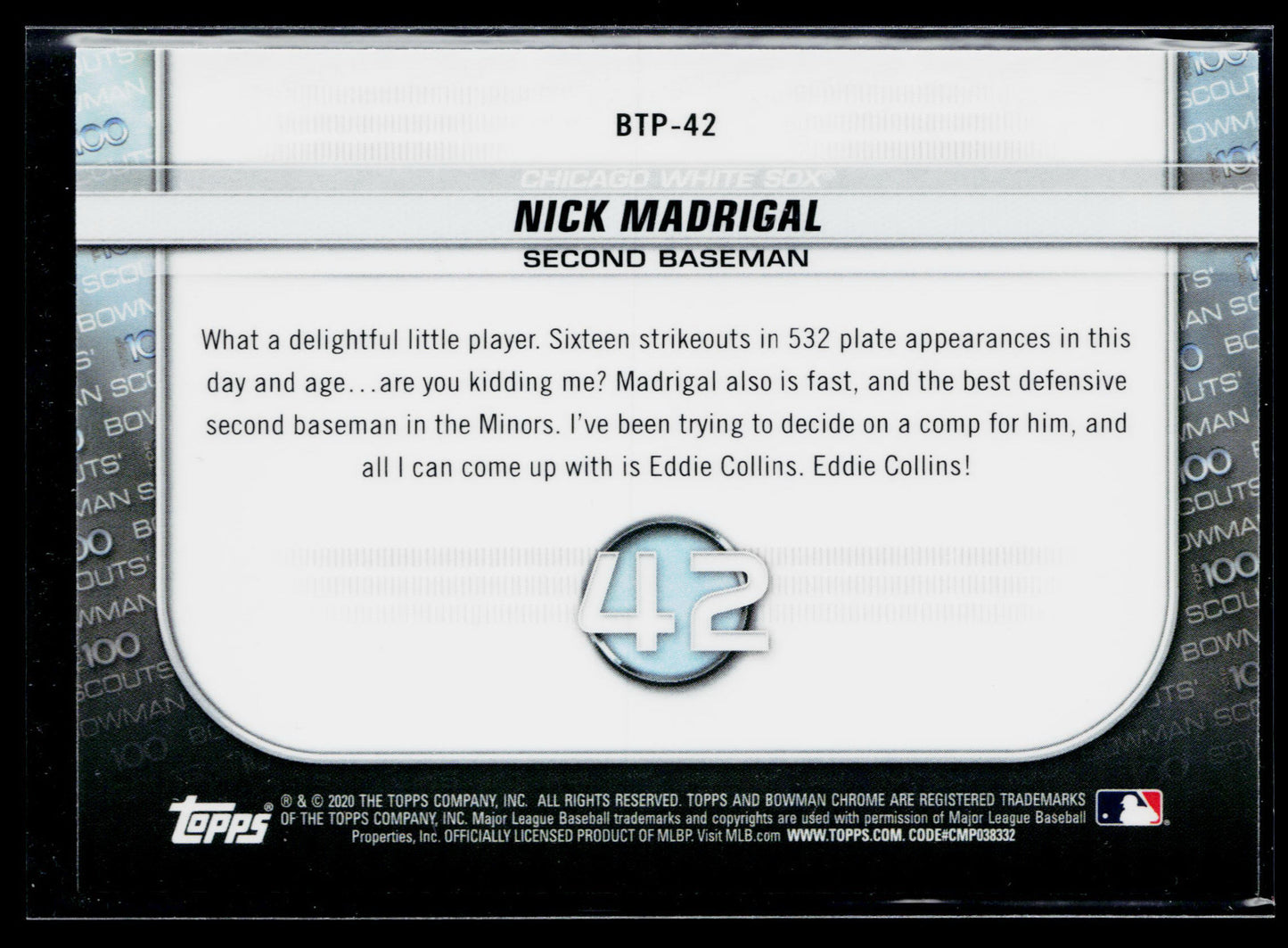 2020 Bowman Nick Madrigal Chrome Bowman Scouts Top 100 #BTP-42