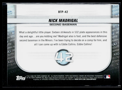 2020 Bowman Nick Madrigal Chrome Bowman Scouts Top 100 #BTP-42