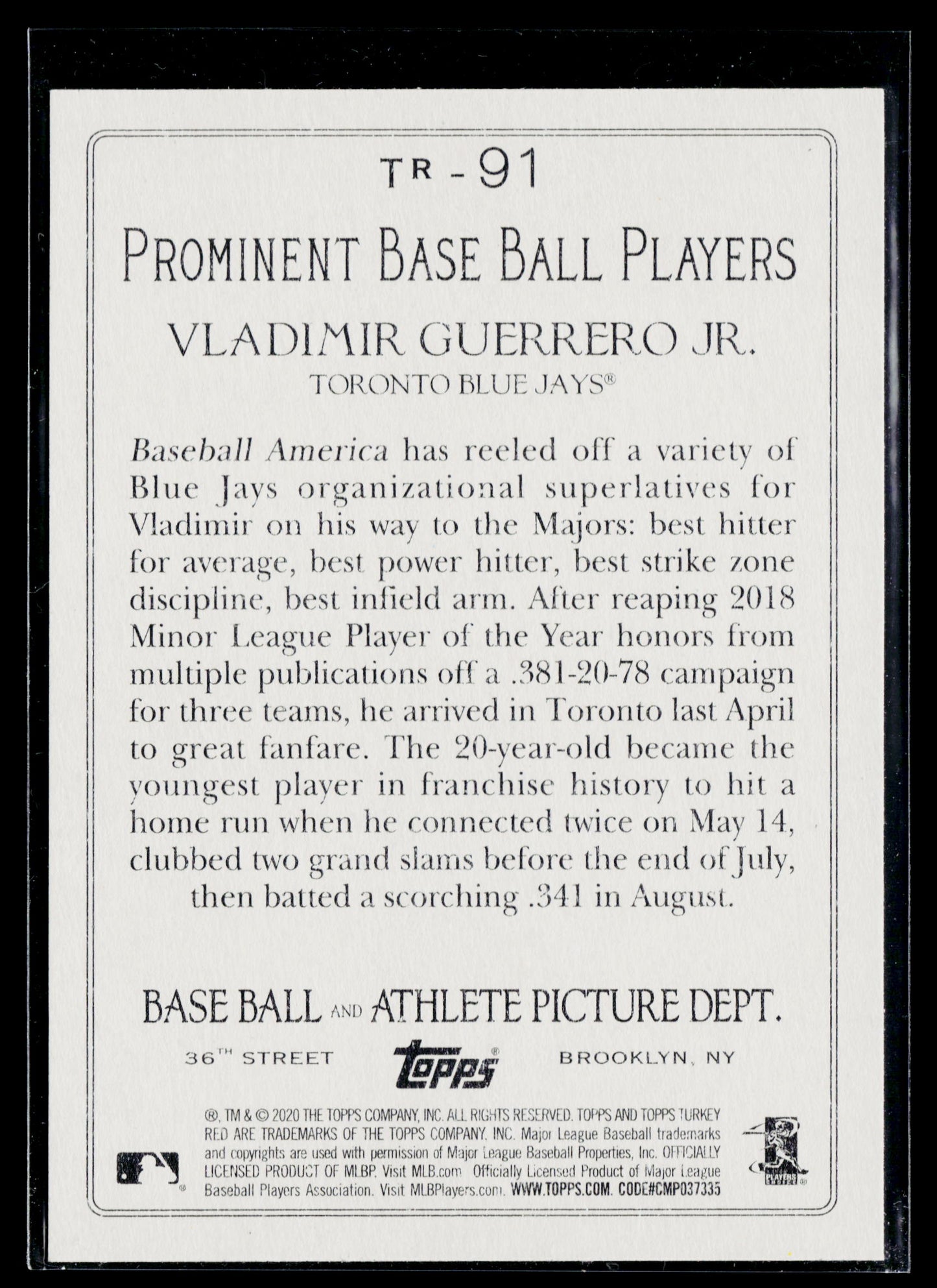 2020 Topps Vladimir Guerrero Jr. Turkey Red 2020 (Series 1) #TR-91