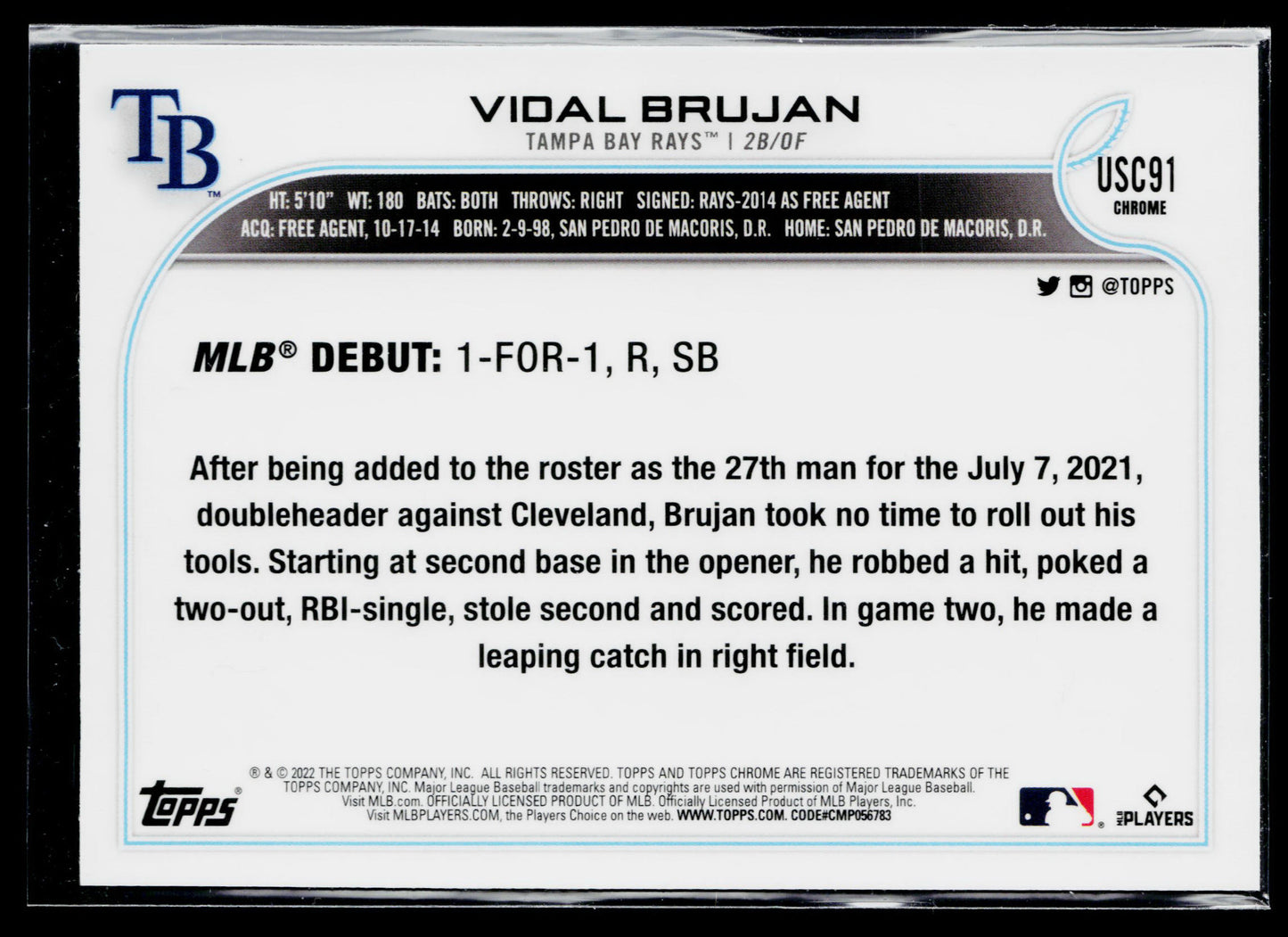 2022 Topps Chrome Update Vidal Brujan Purple #USC91