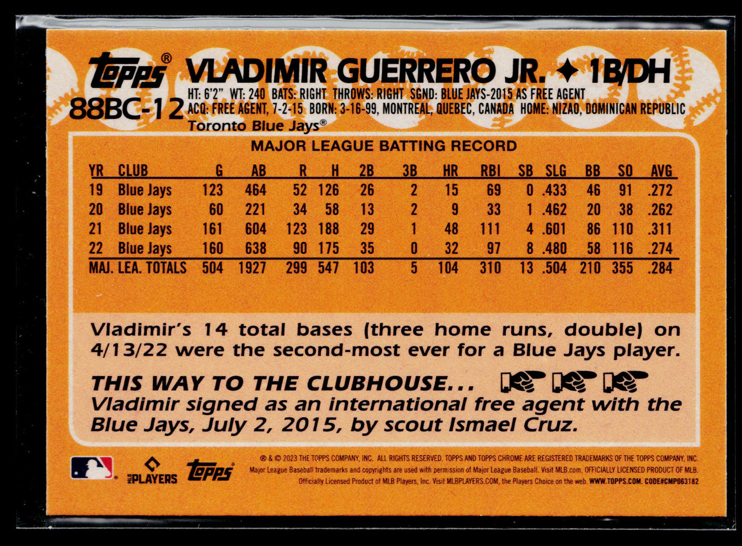 2023 Topps Chrome Vladimir Guerrero Jr. 1988 35th Anniversary #88BC-12