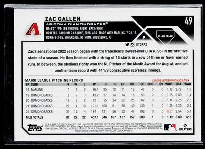 2023 Topps Chrome Zac Gallen Sepia #49