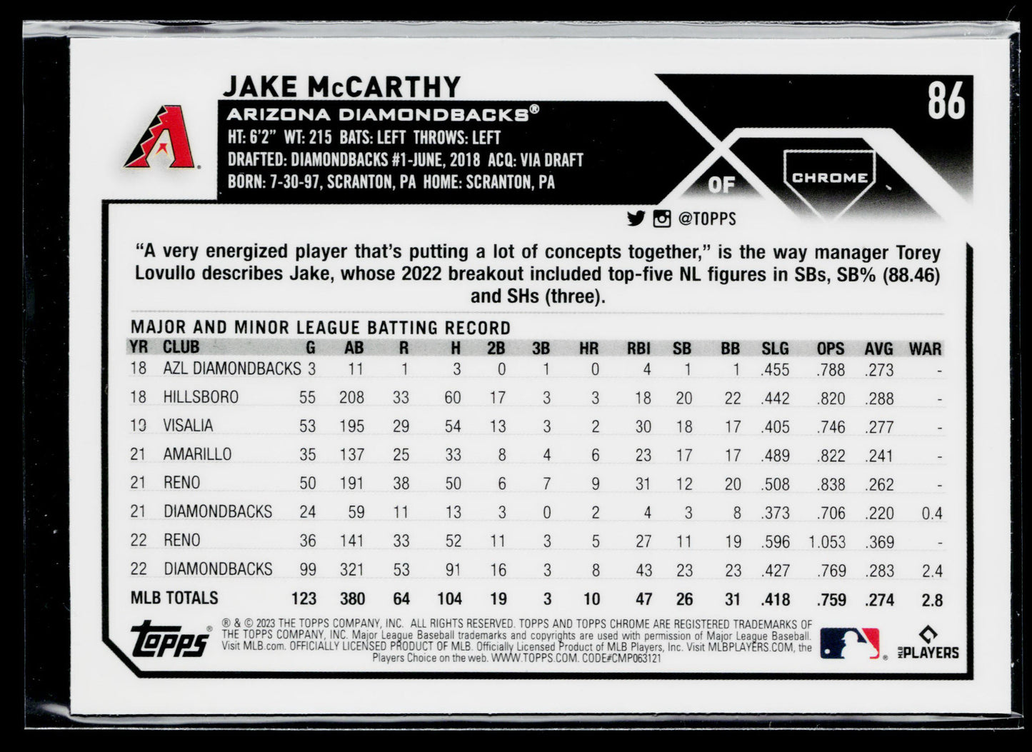 2023 Topps Chrome Jake McCarthy X-Fractors #86