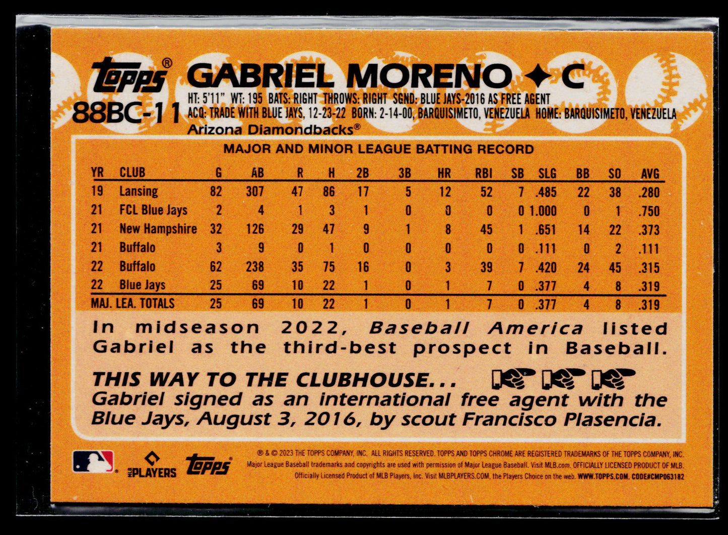 2023 Topps Chrome Gabriel Moreno 1988 Topps Baseball 35th Anniversary #88BC-11