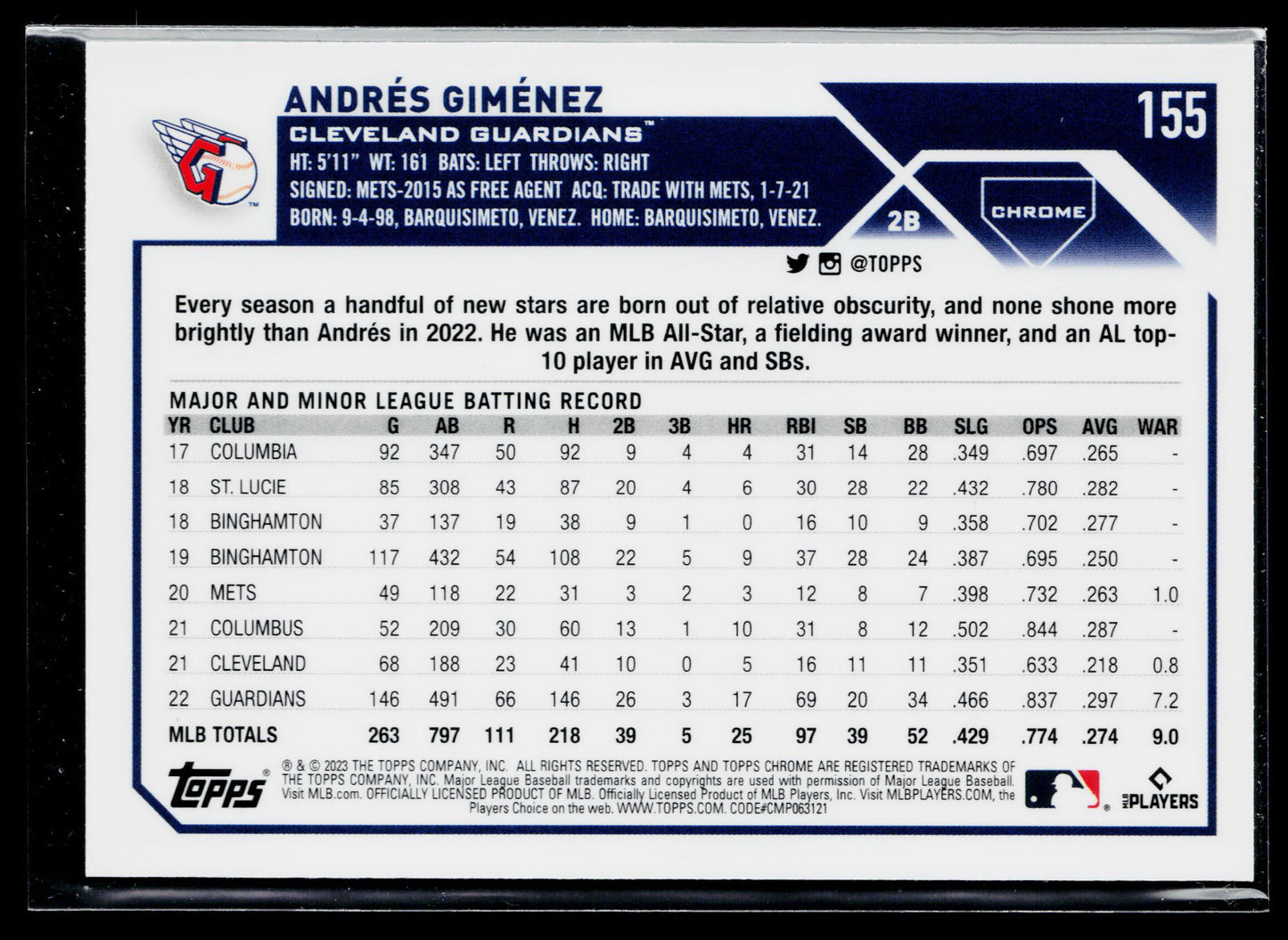2023 Topps Chrome Andrés Giménez Pink #155