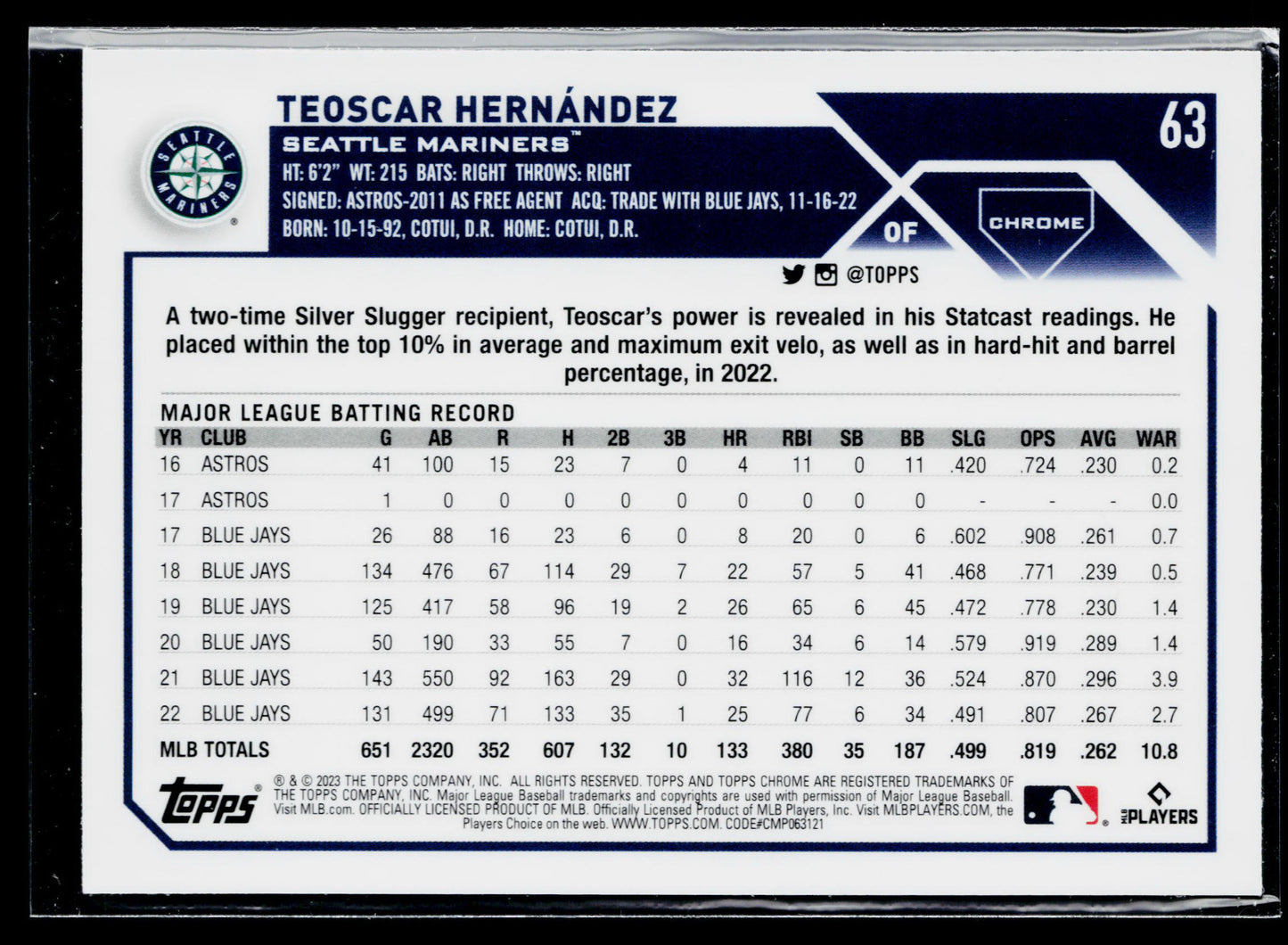 2023 Topps Chrome Teoscar Hernández X-Fractors #63