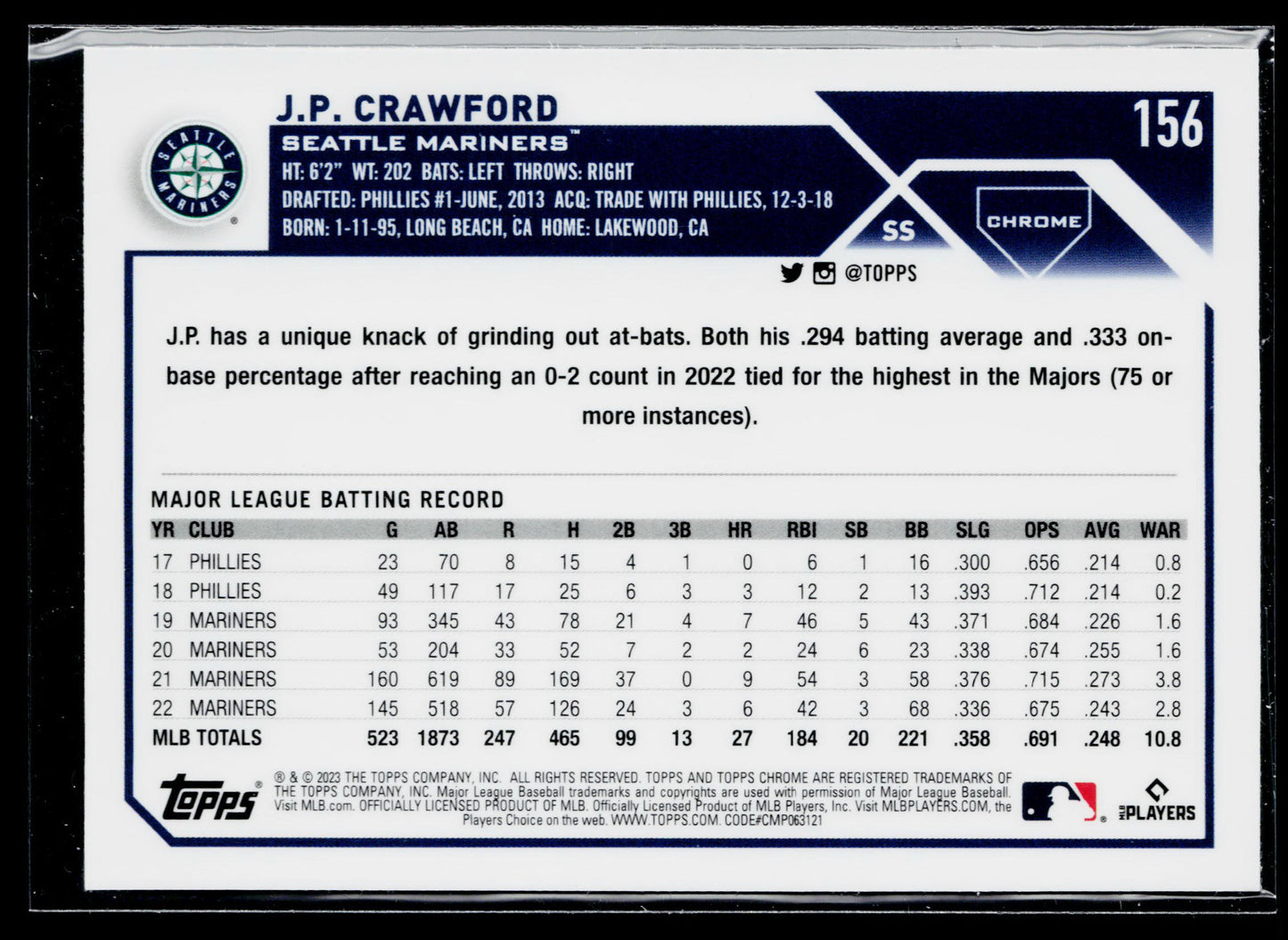 2023 Topps Chrome J.P. Crawford X-Fractors #156