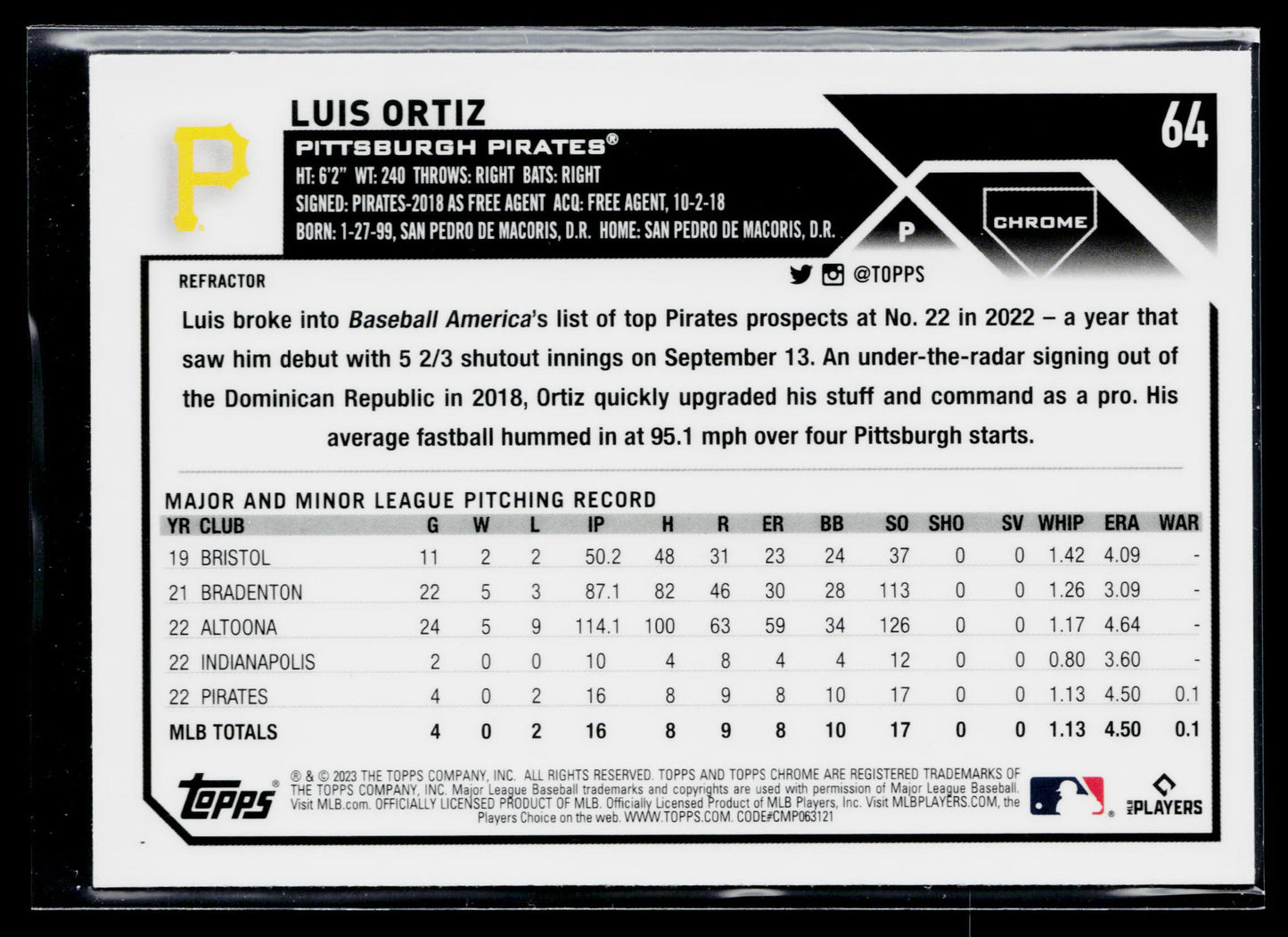 2023 Topps Chrome Luis Ortiz Refractors #64