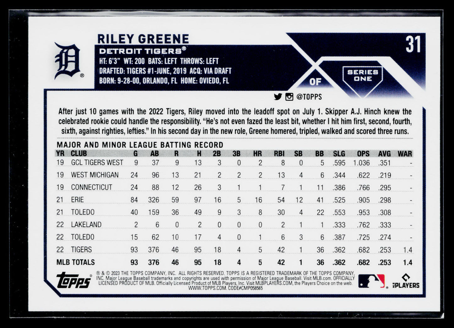 2023 Topps Riley Greene Rookie #31