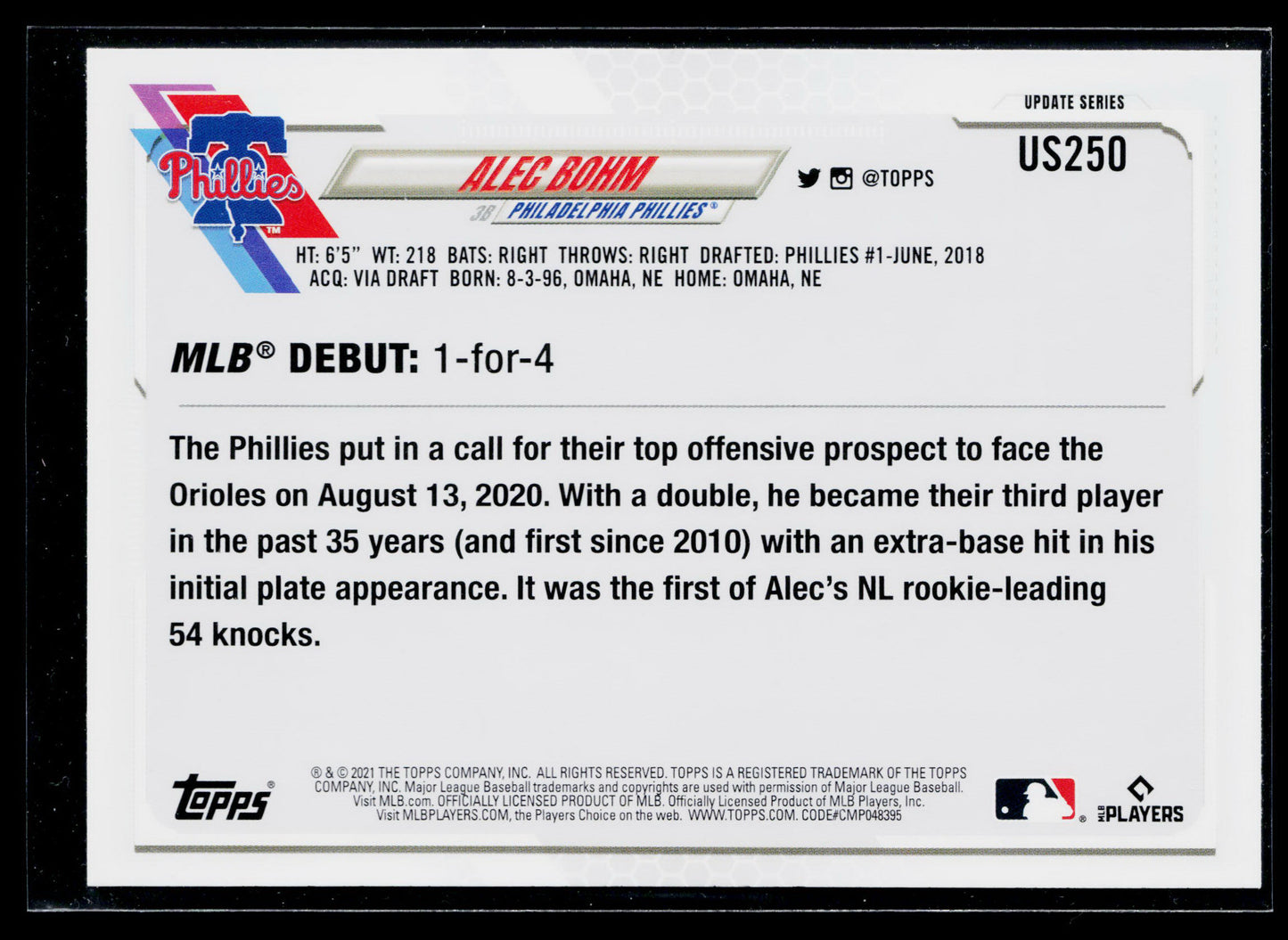 2021 Topps Update Alec Bohm #US250
