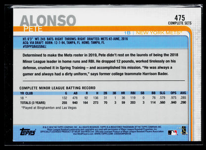 2019 Topps Pete Alonso Rookie Factory Set Bonus: Rookie Image Variation #475