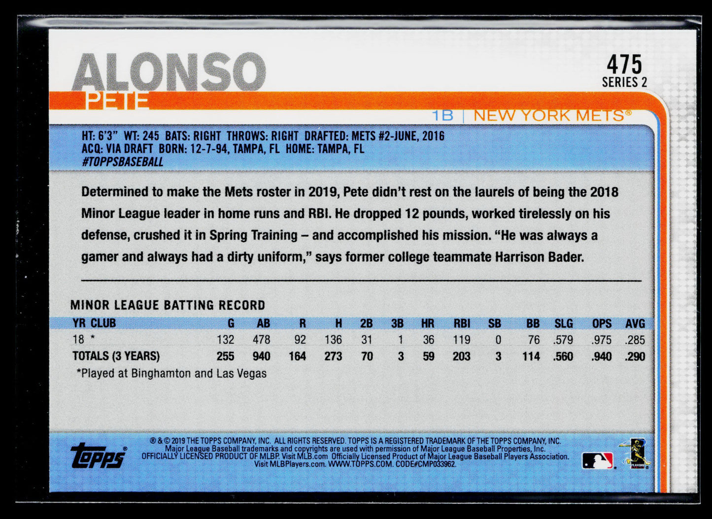 2019 Topps Pete Alonso Rookie #475