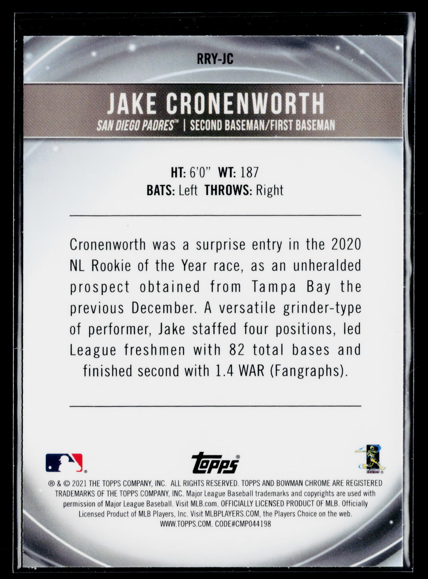 2021 Bowman Jake Cronenworth Chrome Rookie of the Year Favorites #RRY-JC