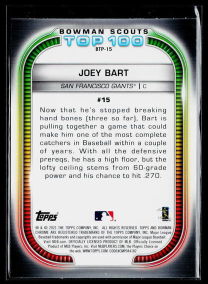 2021 Bowman Joey Bart Chrome Bowman Scouts Top 100 #BTP-15